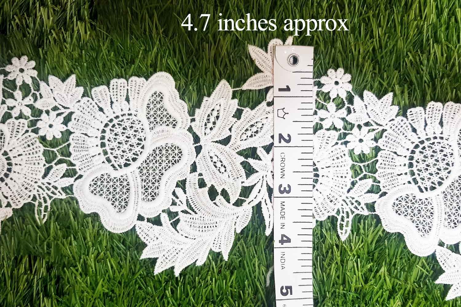 Flower Design White Color Pastel Shade Dyeable GPO Lace - Designers Need
