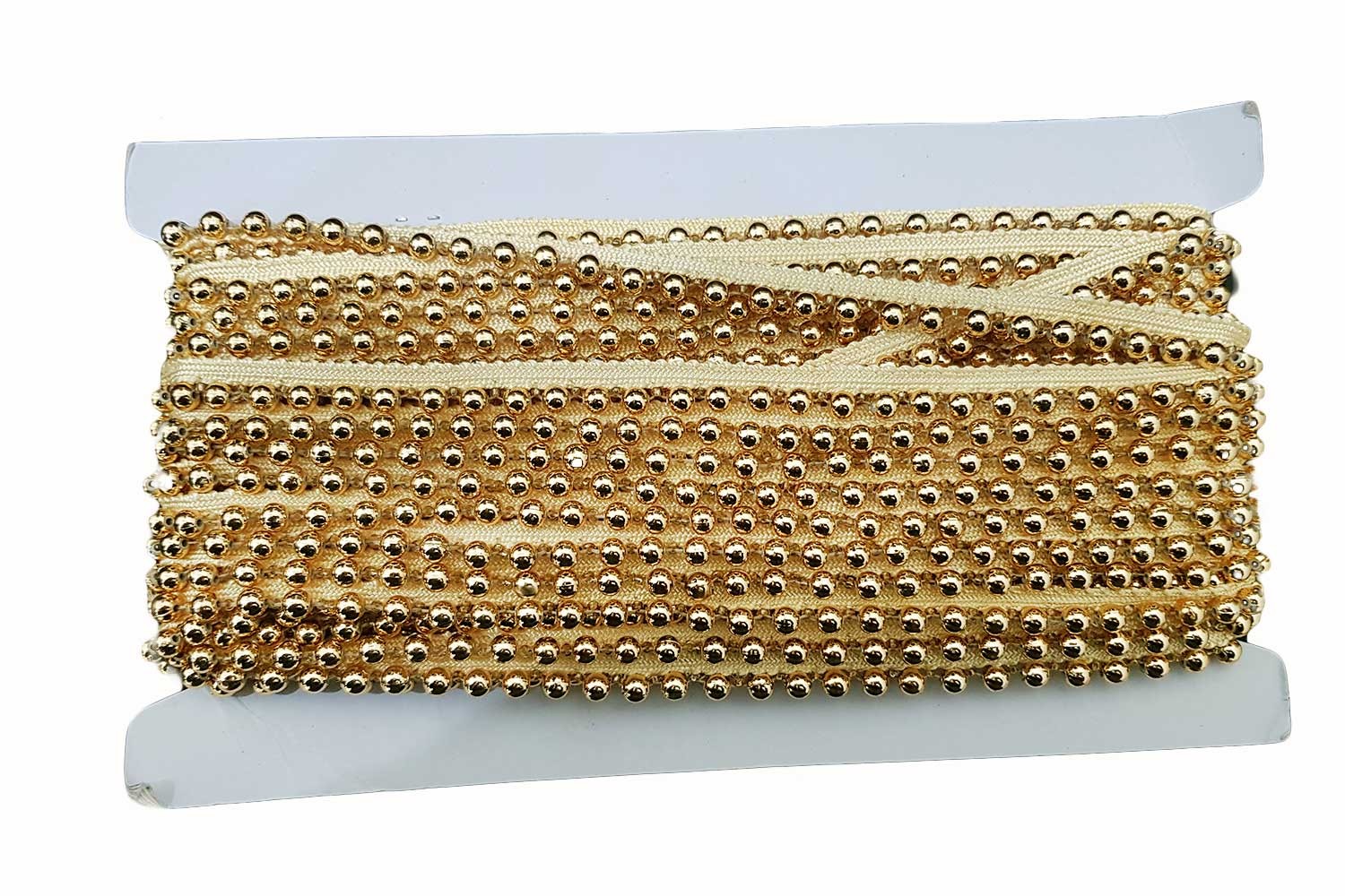 Bright Golden Color Bead Lace, Moti Lace for Dupatta, Suits etc. 6mm Beads  Size - Designers Need