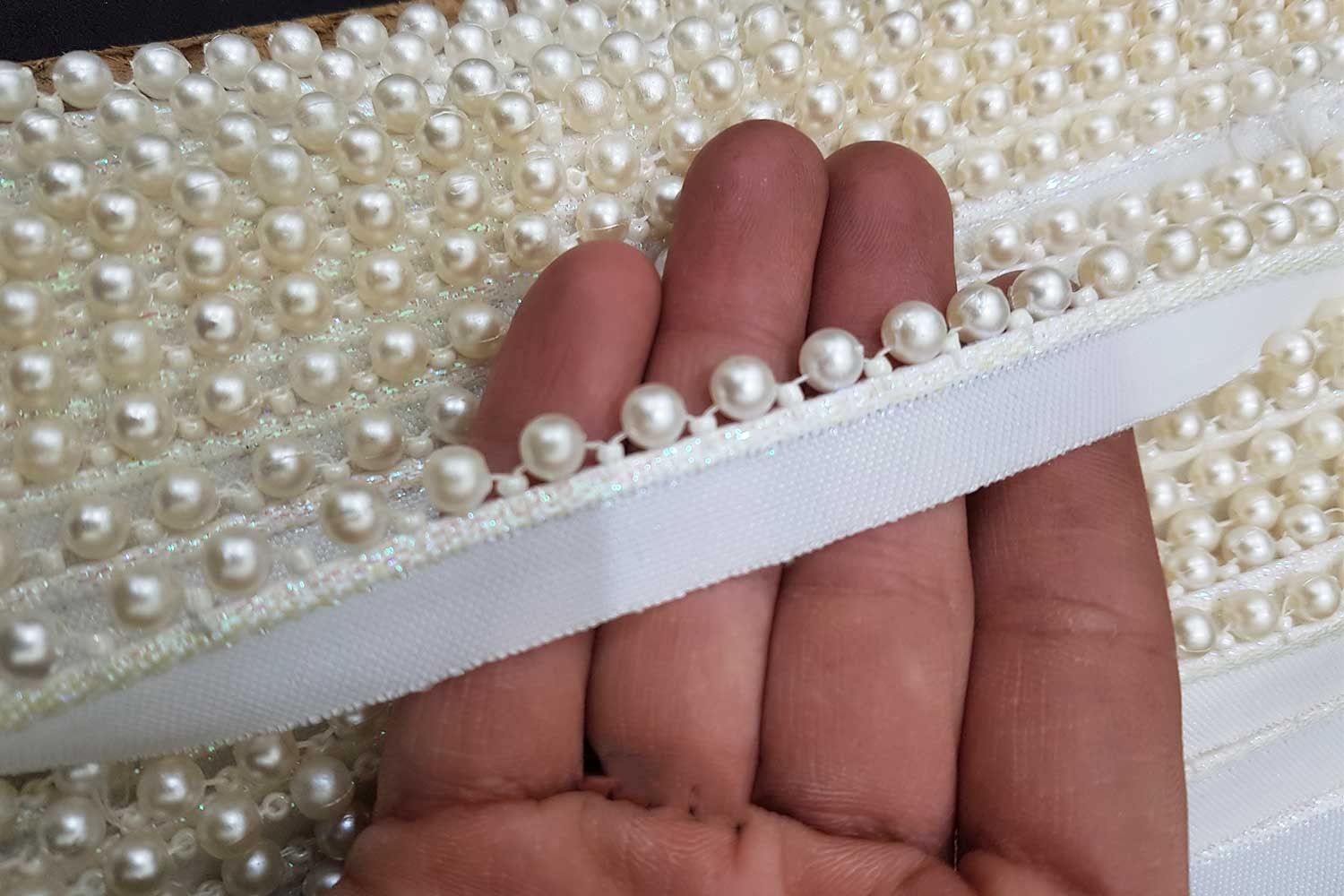 Off-White Color With Rainbow Piping Beaded Pearl Lace, Moti Lace for  Dupatta, Suits etc. 4mm and 6mm Bead Size - Designers Need