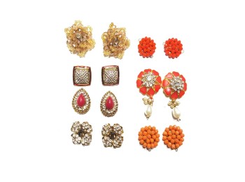 Orange - Golden Rhinestone Work Designer Assorted Buttons in Pairs- Pack of 14 pieces