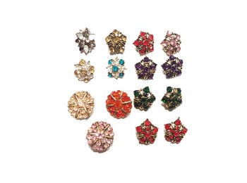 Multi Color Rhinestone Work Designer Assorted Buttons in Pairs- Pack of 15 pieces