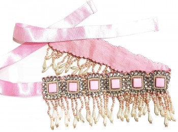 Light Pink Color Hand Embroidery Fancy Belts for dresses, lehngas, sarees, etc.(adjustable)