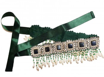 Dark Green Color Hand Embroidery Fancy Belts for dresses, lehngas, sarees, etc.(adjustable)