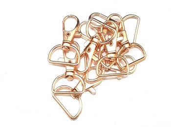 Rose Gold Lobster Clasp Swivel Hooks with D Rings webbing bag strap hardware connector, Carabiner hook for bags, keychains etc.