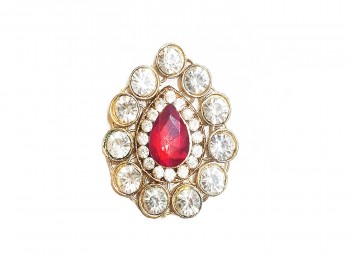 Red Stone With Golden Frame Stitchable Brooch(without pin)