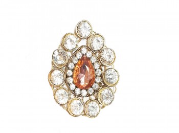 Peach Stone With Golden Frame Stitchable Brooch(without pin)