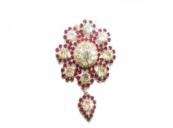 Red Silver Stone Work Fancy Flower Stitchable Brooch-without pin
