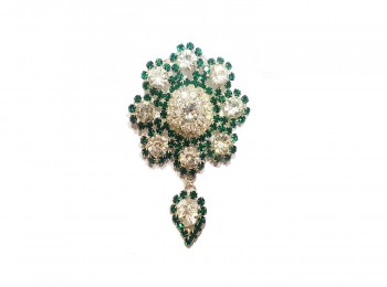 Green Silver Stone Work Fancy Stitchable Brooch-without pin