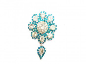 Blue Silver Stone Work Fancy Flower Stitchable Brooch-without pin