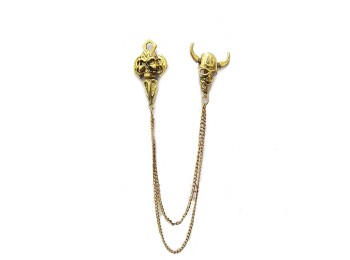 Golden Skull Ghost Design Double Chains Brooch Gents Brooch Men brooch