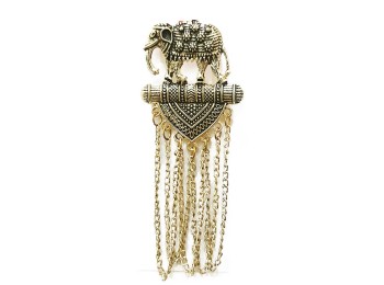 Golden Oxidized Elephant Design Hanging Chain Brooch Men Brooch