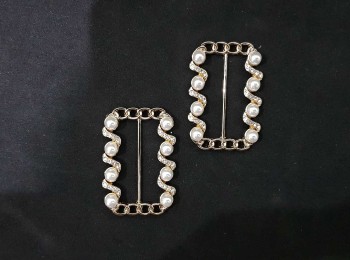 Golden Rectangle Rhinestone and Pearl Buckle, Metal Buckle for Scarfs, Cardigans, Footwears etc.