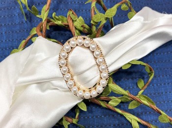 Golden Oval Shape Pearl Buckle for cardigans, belts etc. - pearl buckle