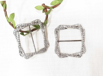 Silver Color Square Shape Stone Work Buckle for cardigans, belts etc.