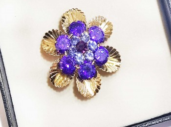 Purple Golden Color Stone Work Fancy Brooch-sold with box