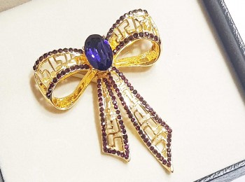 Purple Golden Color Fancy Stone Work Brooch-sold with box