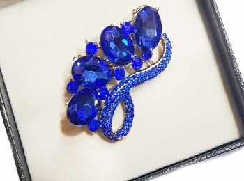 Royal Blue Color Stone Work Designer Brooch-sold with box