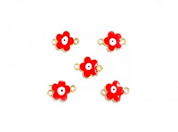 Bright Red Color Flower Shape With Evil Eye Metal Charms