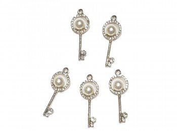 Golden color key shape stone work metal charms/pendants