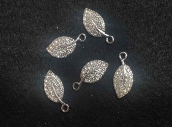 Silver color leaf shape stone work designer metal charms/pendants