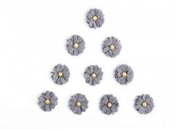 Grey Color Artificial Fabric Flower With Pearl Stone