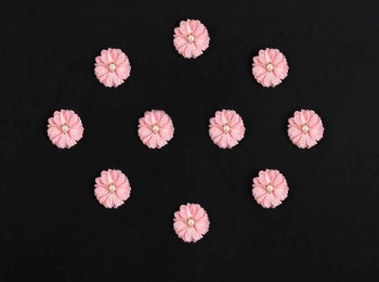 Baby Pink Color Artificial Fabric Flower With Pearl Stone