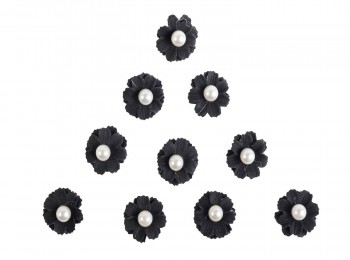 Black Color Artificial Fabric Flower With Pearl Bead