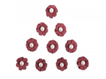Maroon Color Artifical Fabric Flower With Pearl Bead