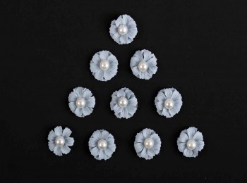 Sky Blue Color Artificial Fabric Flower With Pearl Bead