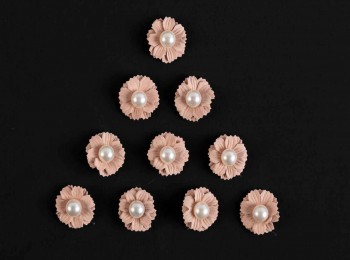 Peach Color Artificial Fabric Flower With Pearl Bead
