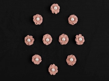 Dark Peach Color Artificial Fabric Flower With Pearl Bead