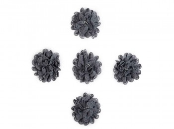 Grey Color Artificial Fabric Flower With Beads
