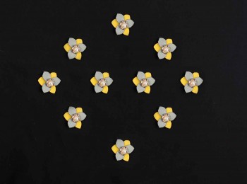 Grey-Yellow Color Artificial Fabric Flower With Beads