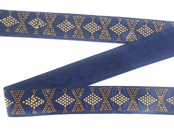 Navy Blue Color Fancy Elastic With Golden Hotfix Stone Work