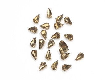 Dark Golden(LCT) Color Drop/Paan Shape Sew-on Crystal Glass Stones With Clip Frame - 13 x 8 mm
