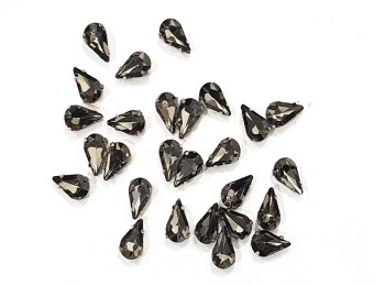 Grey Color Drop/Paan Shape Sew-on Crystal Glass Stones With Clip Frame - 13 x 8 mm