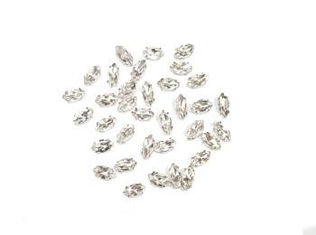 Silver Color Eye Shape Sew-on Crystal Glass Stones With Clip Frame - 10 x 5 mm