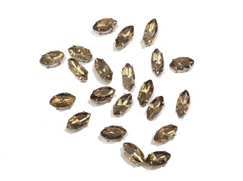 Dark Golden(LCT) Color Eye Shape Sew-on Crystal Glass Stones With Clip Frame - 10 x 5 mm
