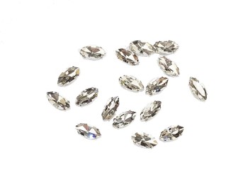 Silver Color Eye Shape Sew-on Crystal Glass Stones With Clip Frame - 15 x 7 mm