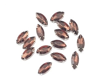 Wine Color Eye Shape Sew-on Crystal Glass Stones With Clip Frame - 15 x 7 mm