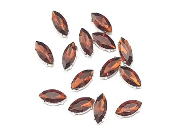 Rust Color Eye Shape Sew-on Crystal Glass Stones With Clip Frame - 15 x 7 mm