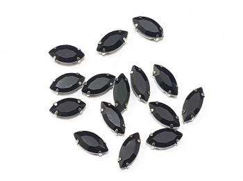Balck Color Eye Shape Sew-on Crystal Glass Stones With Clip Frame - 15 x 7 mm