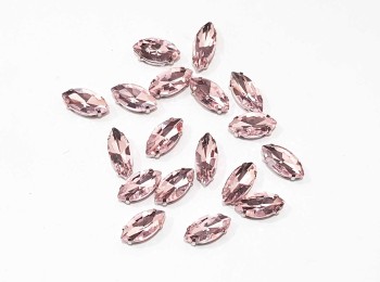 Light Pink Color Eye Shape Sew-on Crystal Glass Stones With Clip Frame - 15 x 7 mm