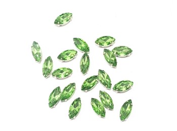Light Green(Peridot) Color Eye Shape Sew-on Crystal Glass Stones With Clip Frame - 15 x 7 mm