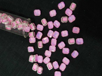 Pink Rainbow color Rectangle Shape Glass Stone with Frame Sew-on Rhinestones