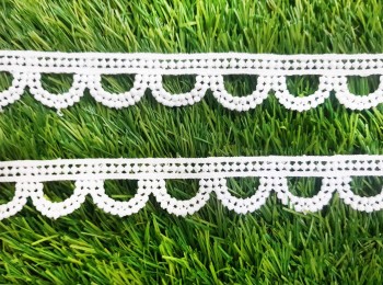 White Dotted C-design Cotton GPO Lace for Dupatta, suits, cusions etc. (light Shade dyeable)