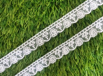 White GPO Flower Design Net Lace Crochet Lace for Dupatta, suits, cusions etc. (light Shade dyeable)
