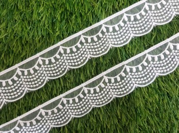 White Cutwork Dotted Design Net Lace Crochet Lace for Dupatta, suits, cusions etc. (light Shade dyeable)