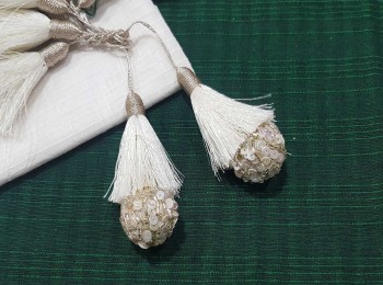White Tassel and Sequins Laddoo Hangings/Latkans - 2 pieces