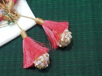 Reddish Golden Tassel and Sequins Laddoo Hangings/Latkans - 2 pieces
